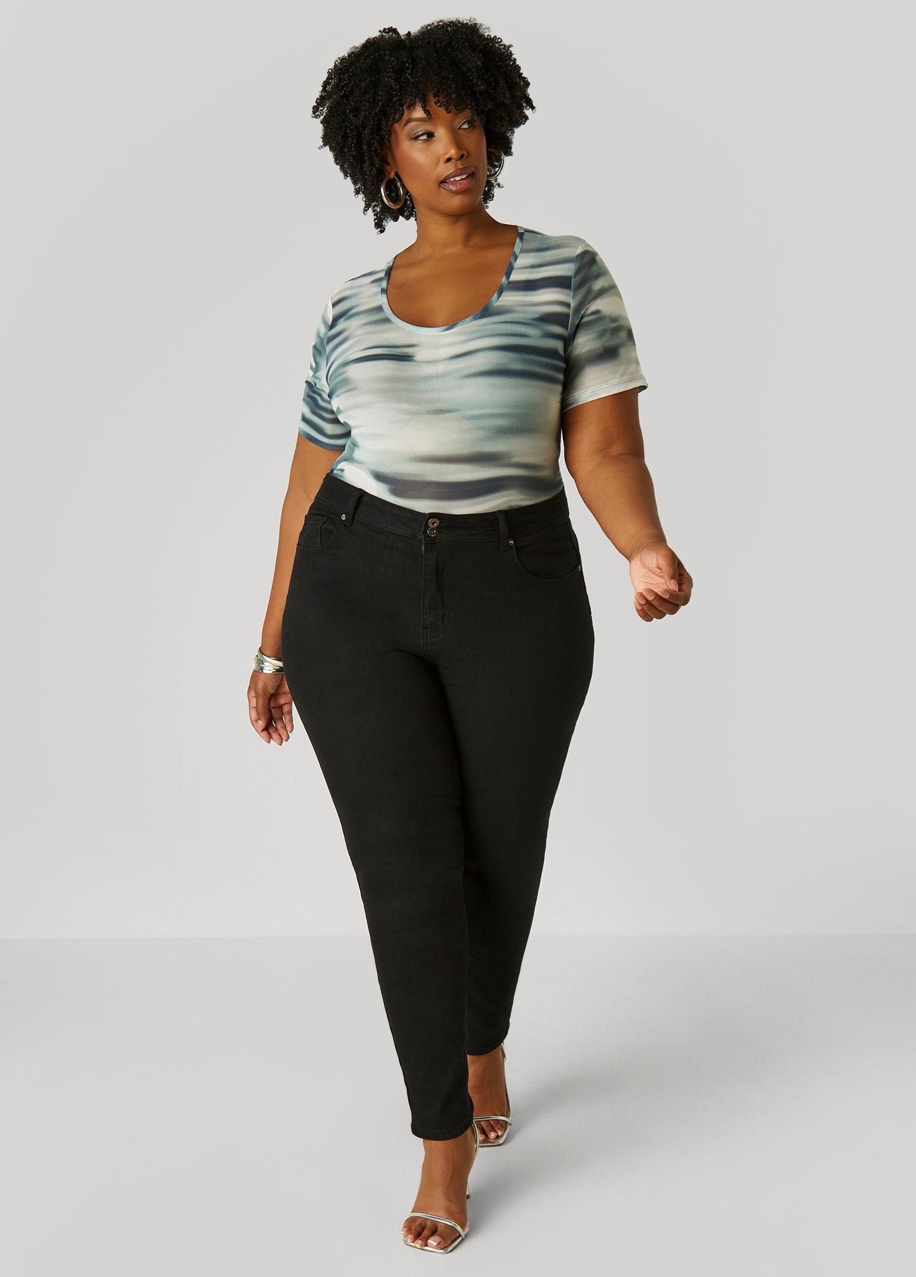 Plus Size Abstract Print Mesh Tee Ashley Stewart Product Image