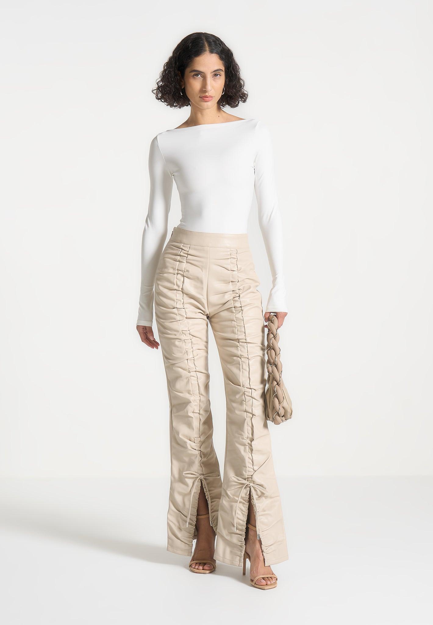 Leather Ruched Trousers - Beige Female Product Image