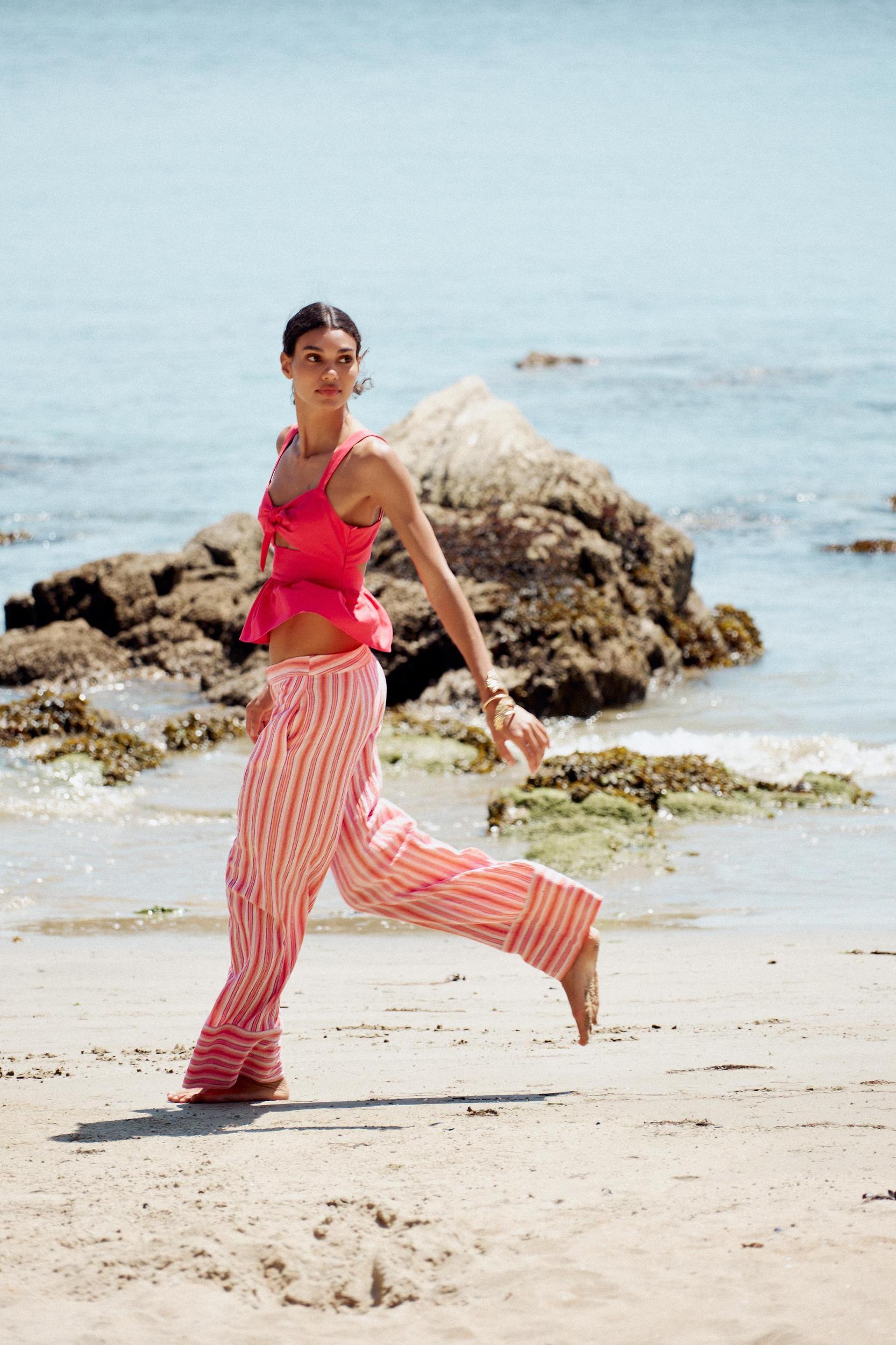 STRIPED WIDE RUSTIC PANTS Product Image