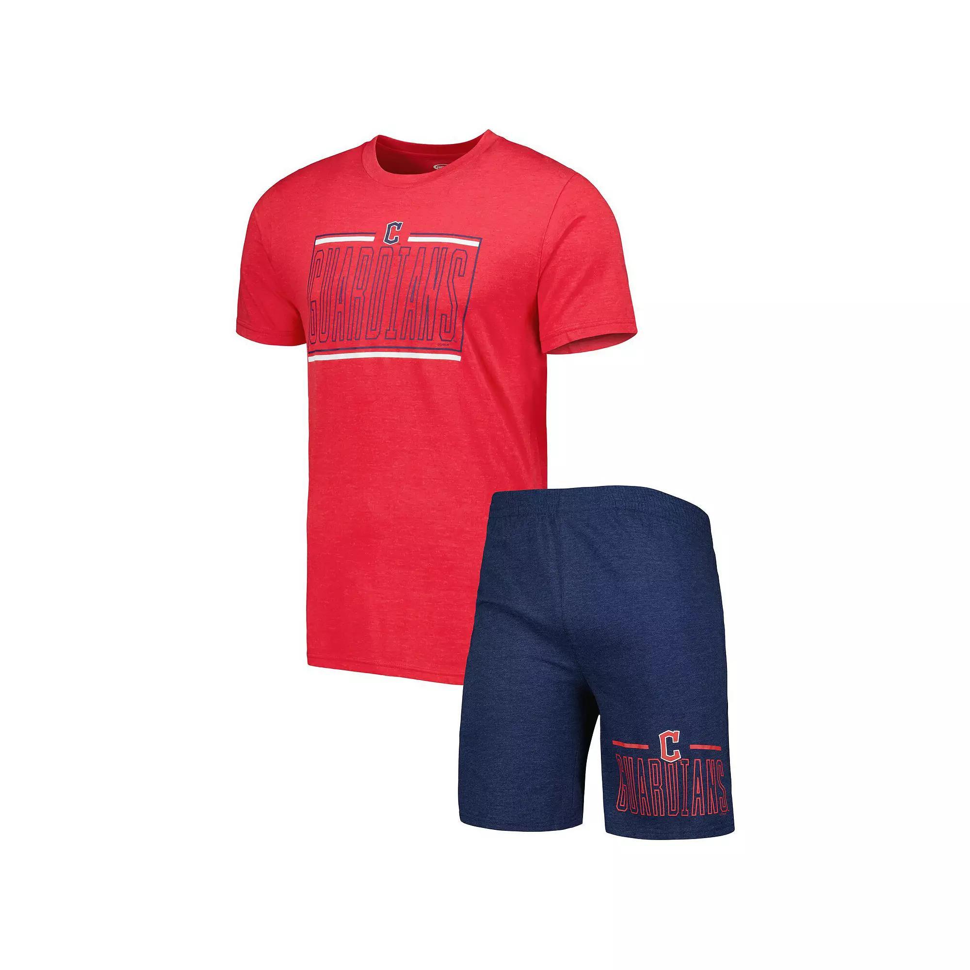 Men's Concepts Sport Navy/Red Cleveland Guardians Meter T-Shirt and Shorts Sleep Set, Size: XL, Grd Blue Product Image