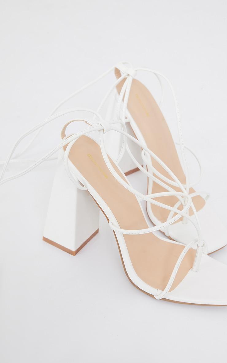 White PU Toe Detail Lace Up High Block Heeled Sandals Product Image
