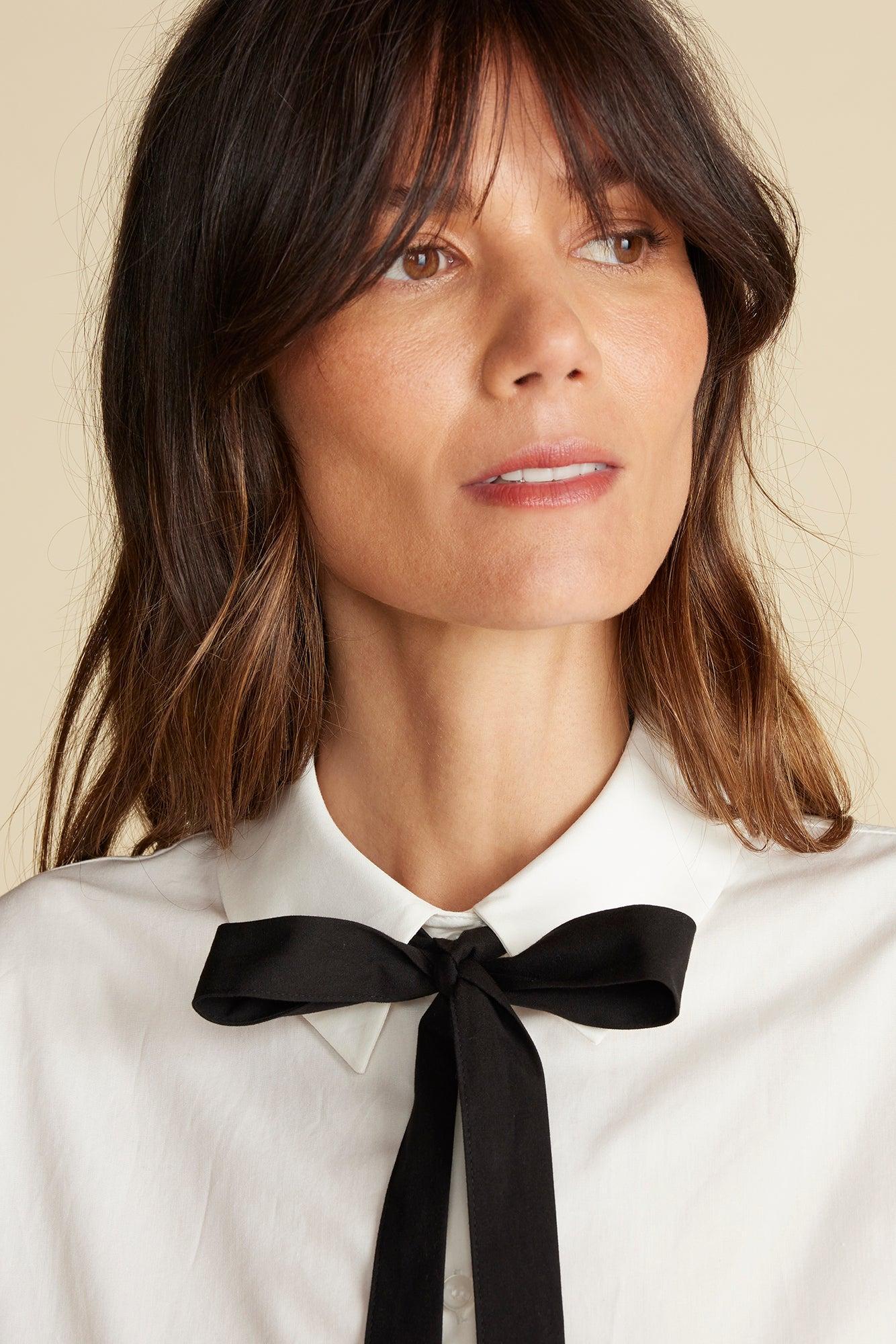 Cottine Cotton Poplin Tie Blouse - White Product Image