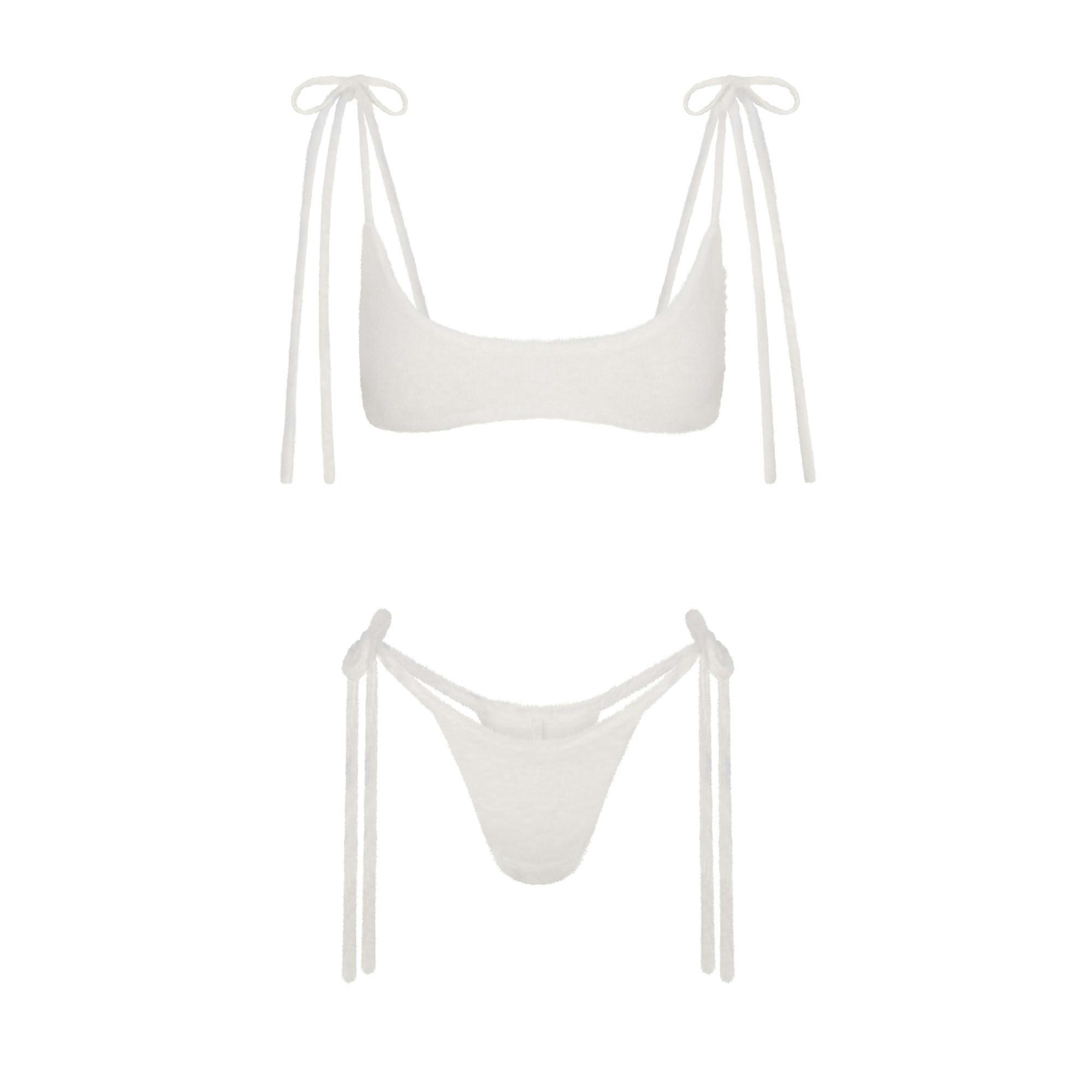 FUZZY KNITS SKIMPY BRALETTE AND TIE SIDE THONG SET | MARBLE Product Image