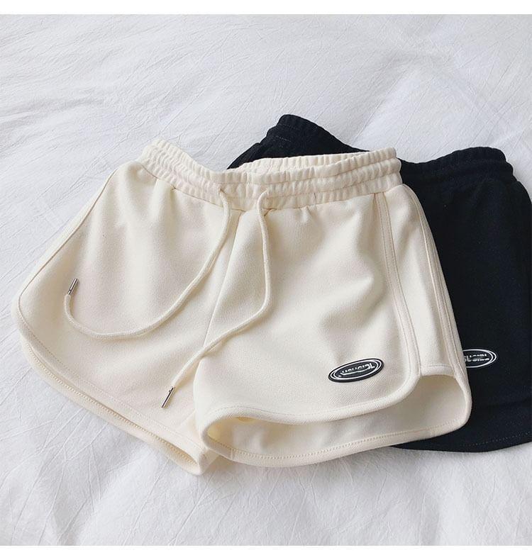 Drawstring Waist Applique Wide Leg Sweat Shorts Product Image