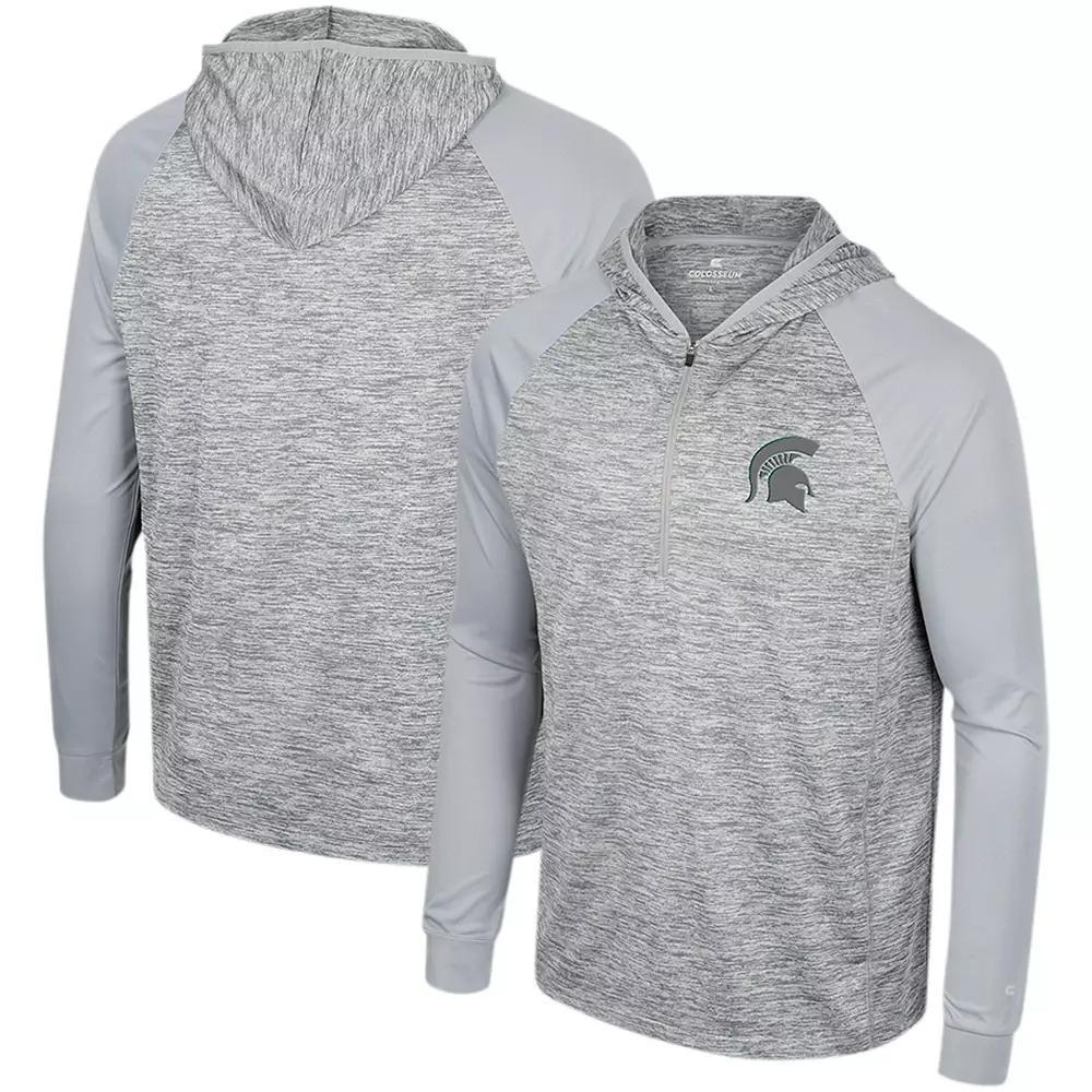 Men's Colosseum Gray Michigan State Spartans Cybernetic Raglan Quarter-Zip Hooded Top,  Product Image