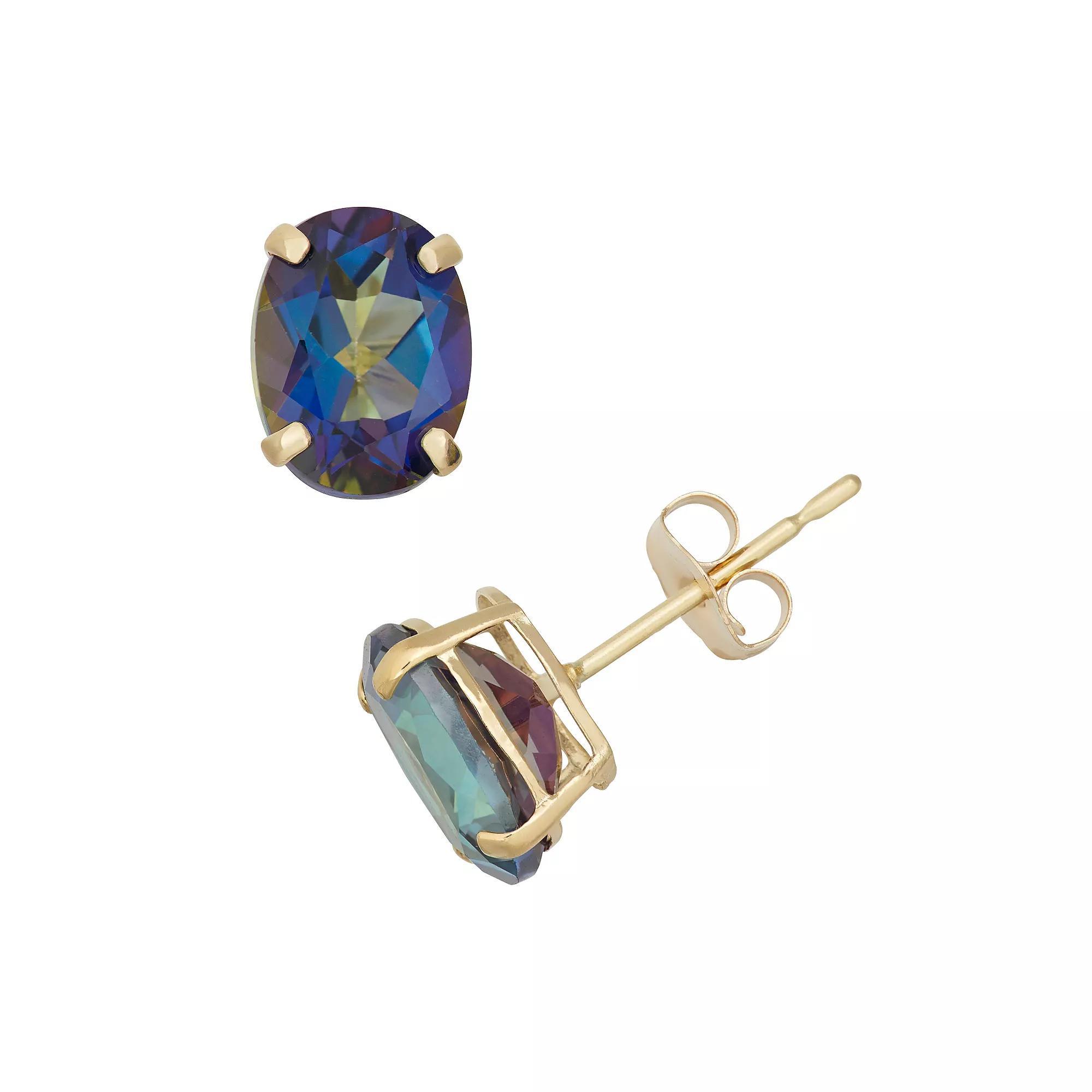 Designs by Gioelli Mystic Topaz 10k Gold Oval Stud Earrings, Women's, Blue Product Image