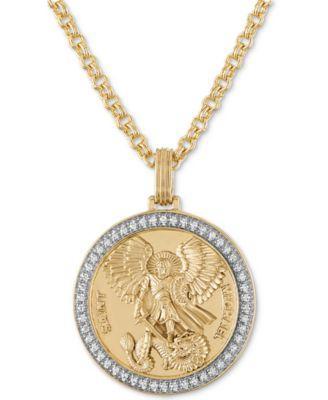 Esquire Mens Jewelry Diamond St. Michael Medallion 22 Pendant Necklace (1/4 ct. t.w.) in 18k Gold-Plated Sterling Silver, Created for Macys - Gold Product Image