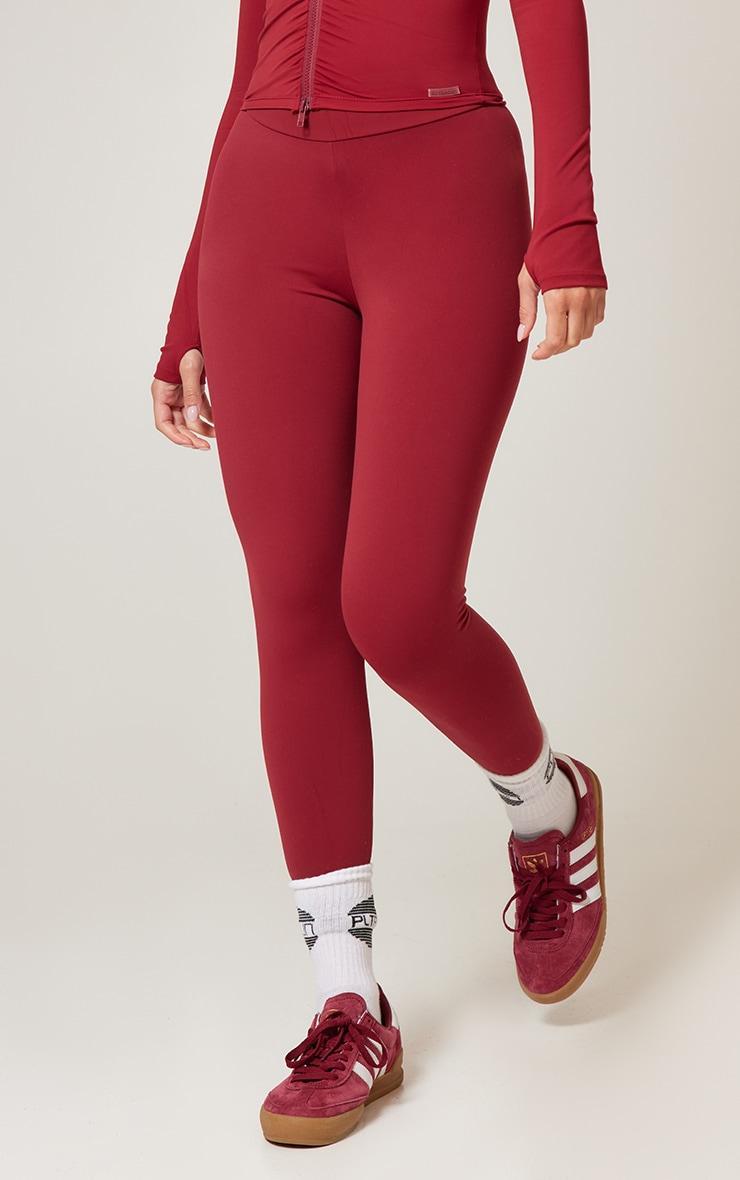 Burgundy Brushed Sculpt Ruched Bum High Waist Sport Leggings Product Image