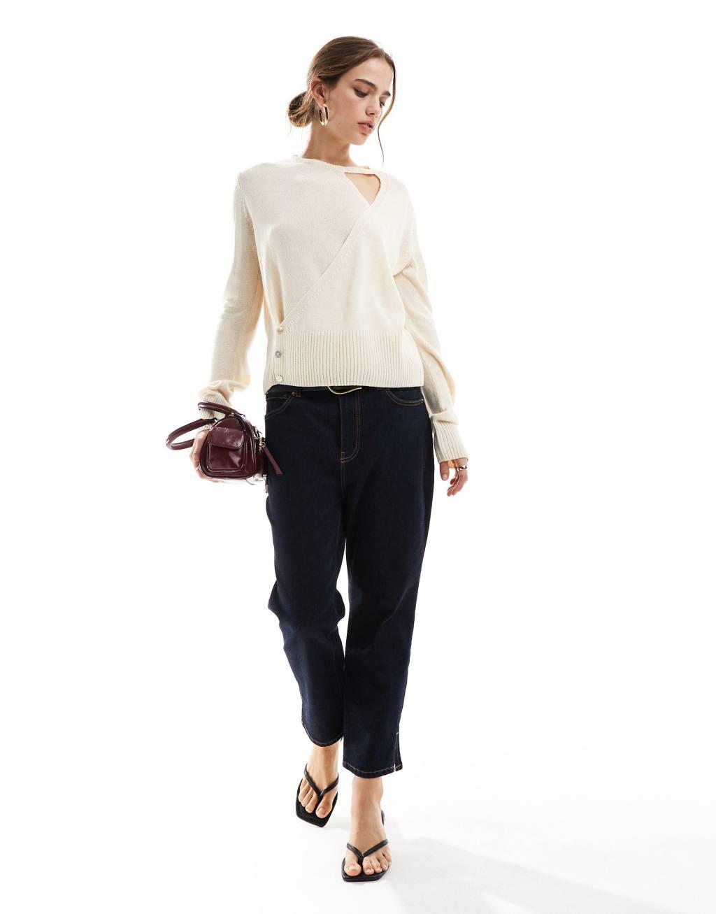 Mango knit wrap top in white Product Image