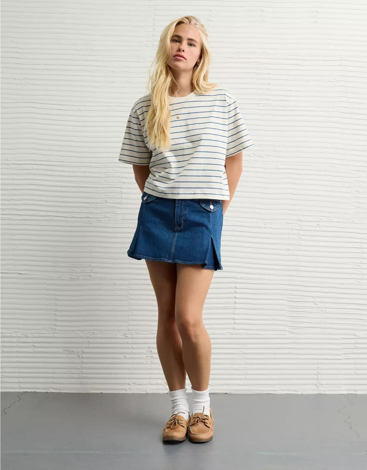 AE Stretch Low-Rise A-Line Pleated Mini Skirt Product Image