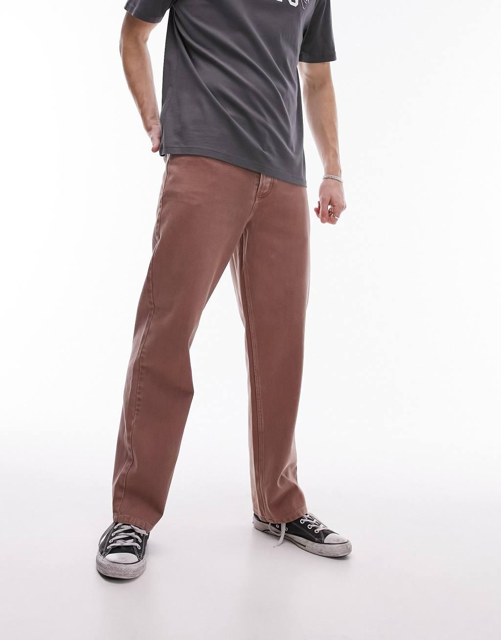 Topman cotton twill straight pants in brown Product Image