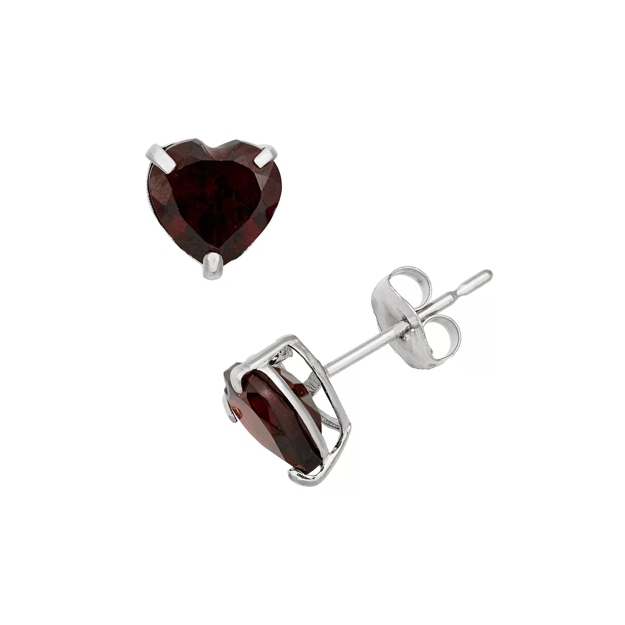 Designs by Gioelli Garnet 10k White Gold Heart Stud Earrings, Women's, Red Product Image