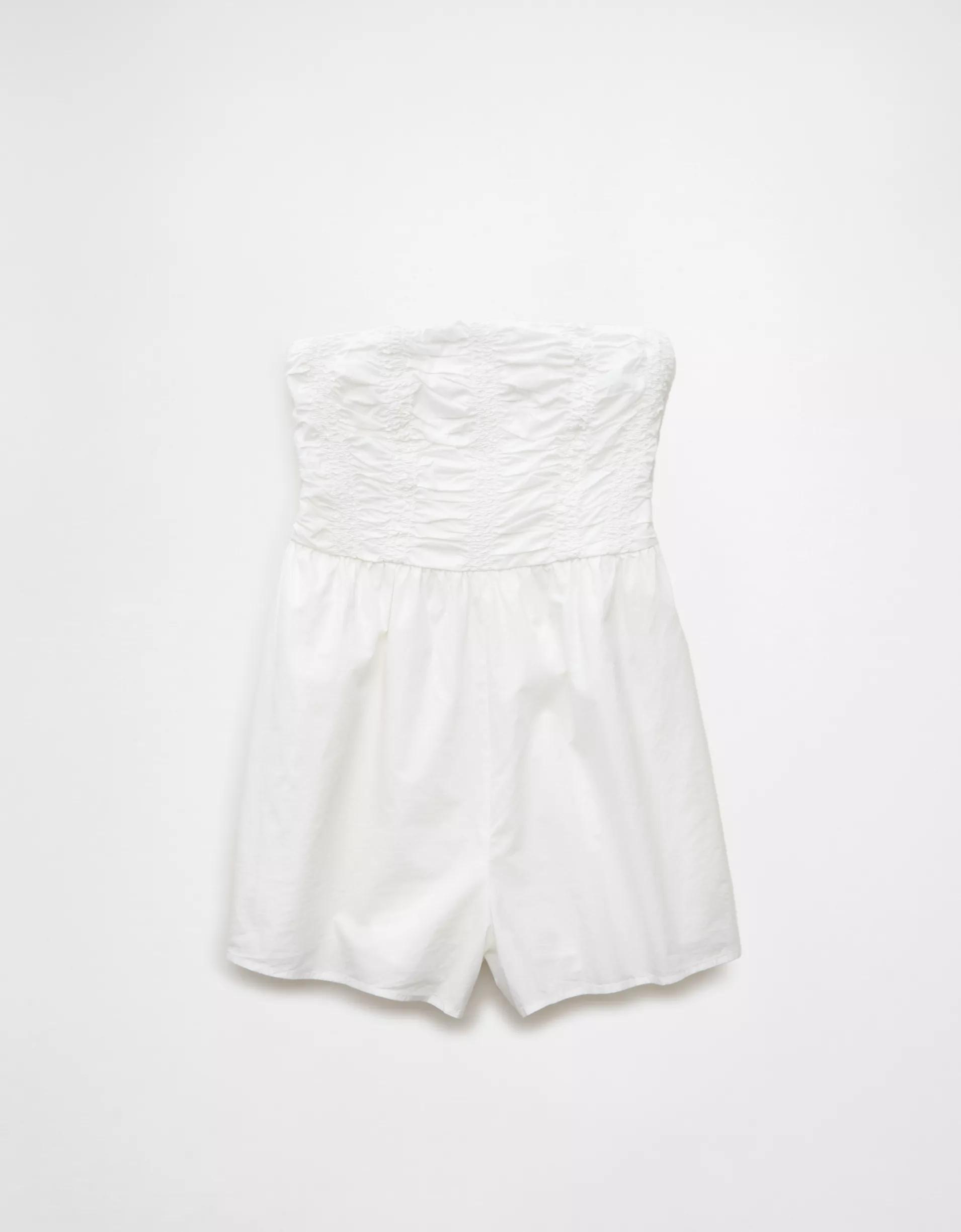 AE Strapless Ruched Bodice Romper Product Image