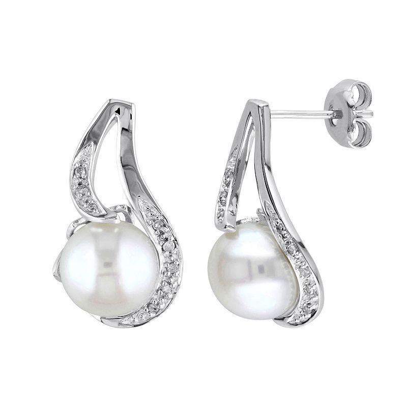 Stella Grace Freshwater Cultured Pearl and Diamond Accent Sterling Silver Drop Earrings, Womens, White Product Image