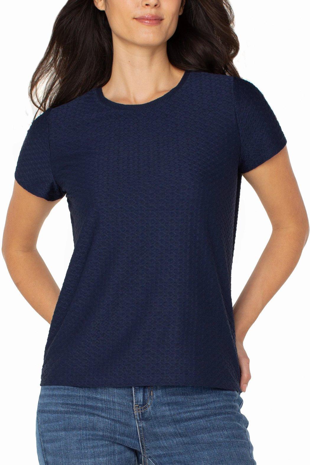Short Sleeve Crew Neck Tee w/ Rib Trim - Dark Navy Product Image