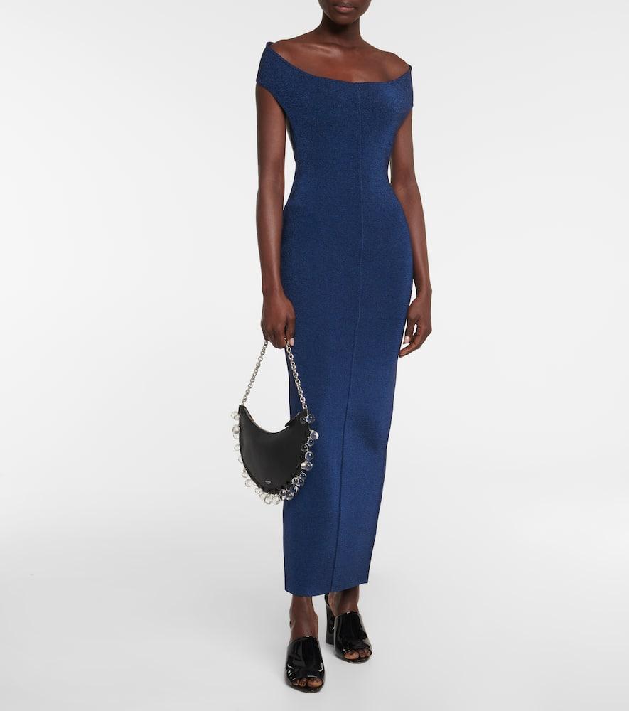 ALAÏA Lurex Off-shoulder Gown In Blue Product Image