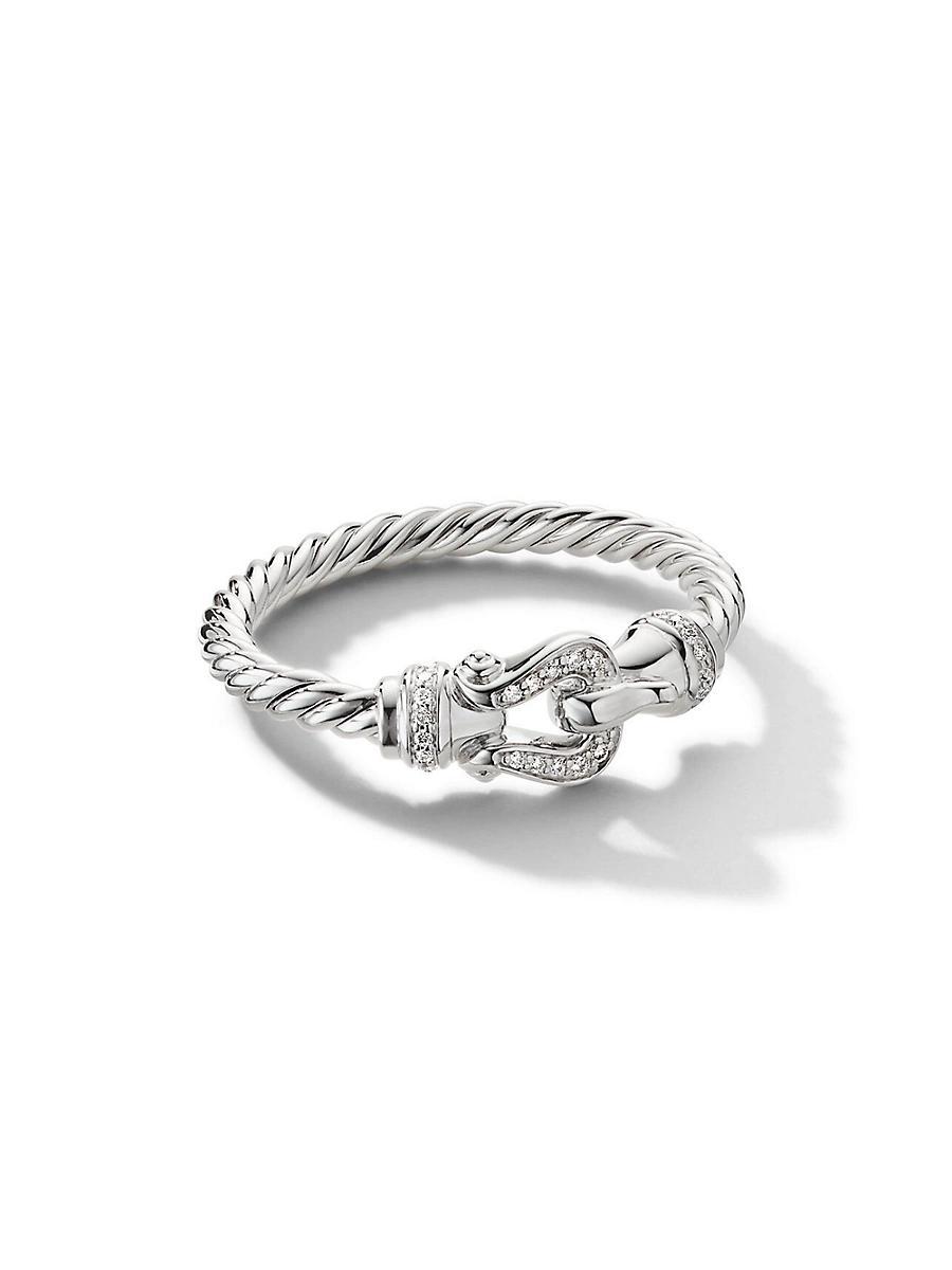 Womens Petite Buckle Ring in 18K White Gold with Pav Diamonds Product Image