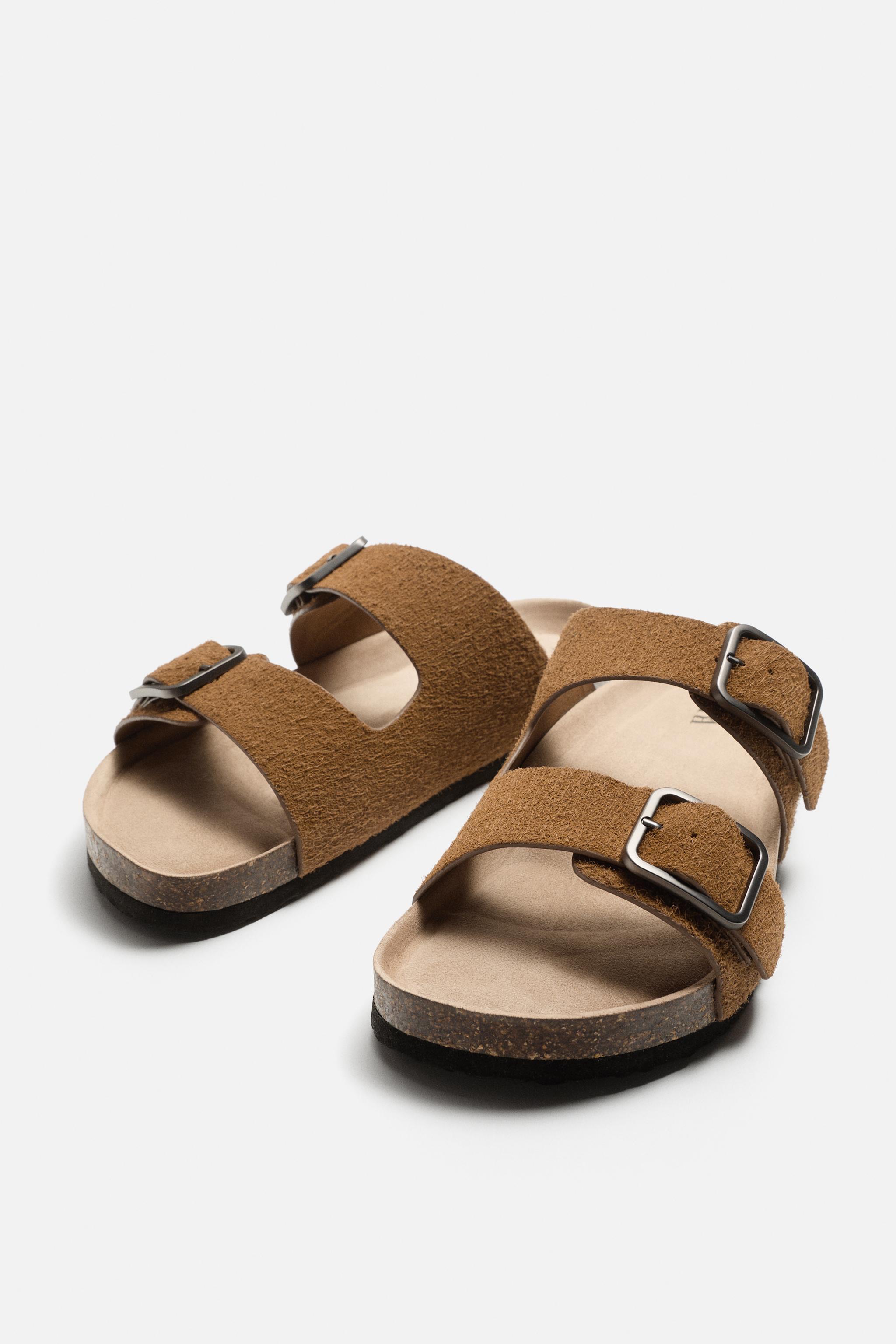 DOUBLE BUCKLE LEATHER SANDALS Product Image