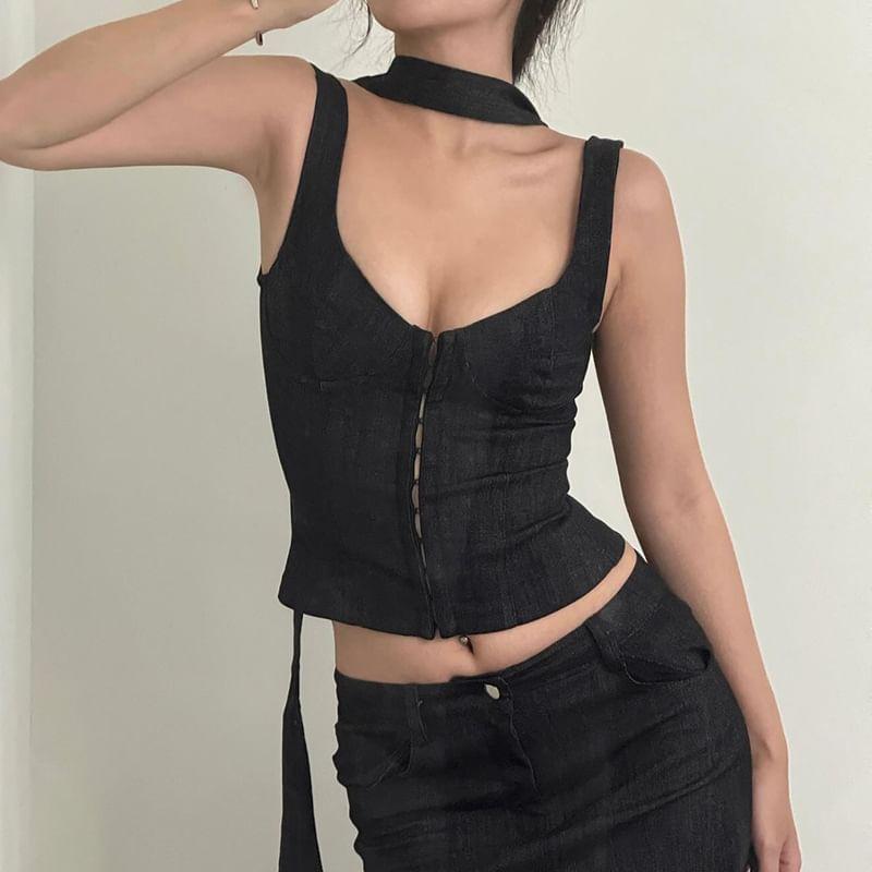 Square-Neck Plain Bustier Top Product Image