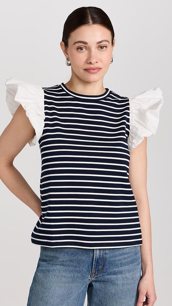 English Factory Stripe Knit with Poplin Puff Sleeve Top | Shopbop Product Image