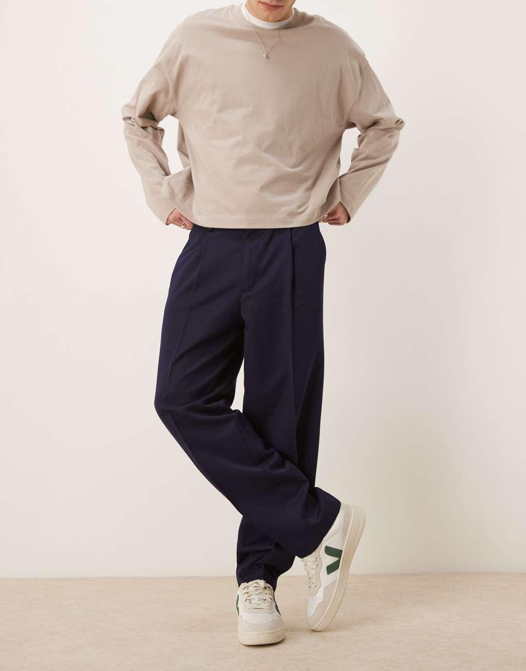 ASOS DESIGN smart oversized tapered pants in navy Product Image