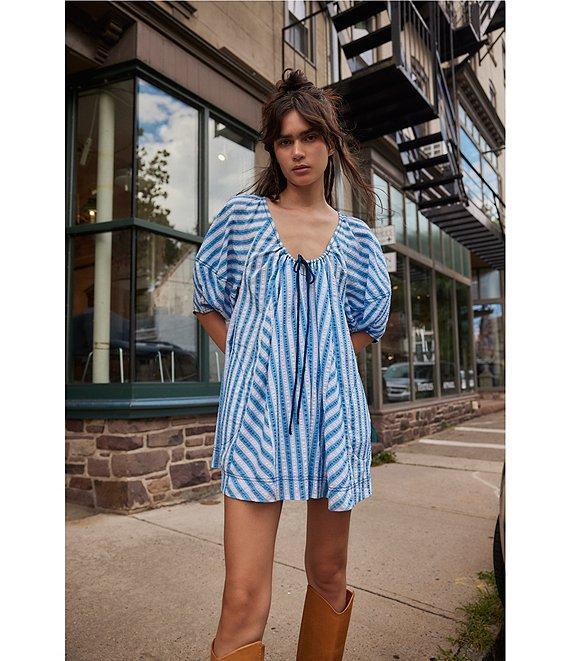 Free People Bop Around Stripe Print Scoop Neckline 3/4 Sleeve Romper Product Image