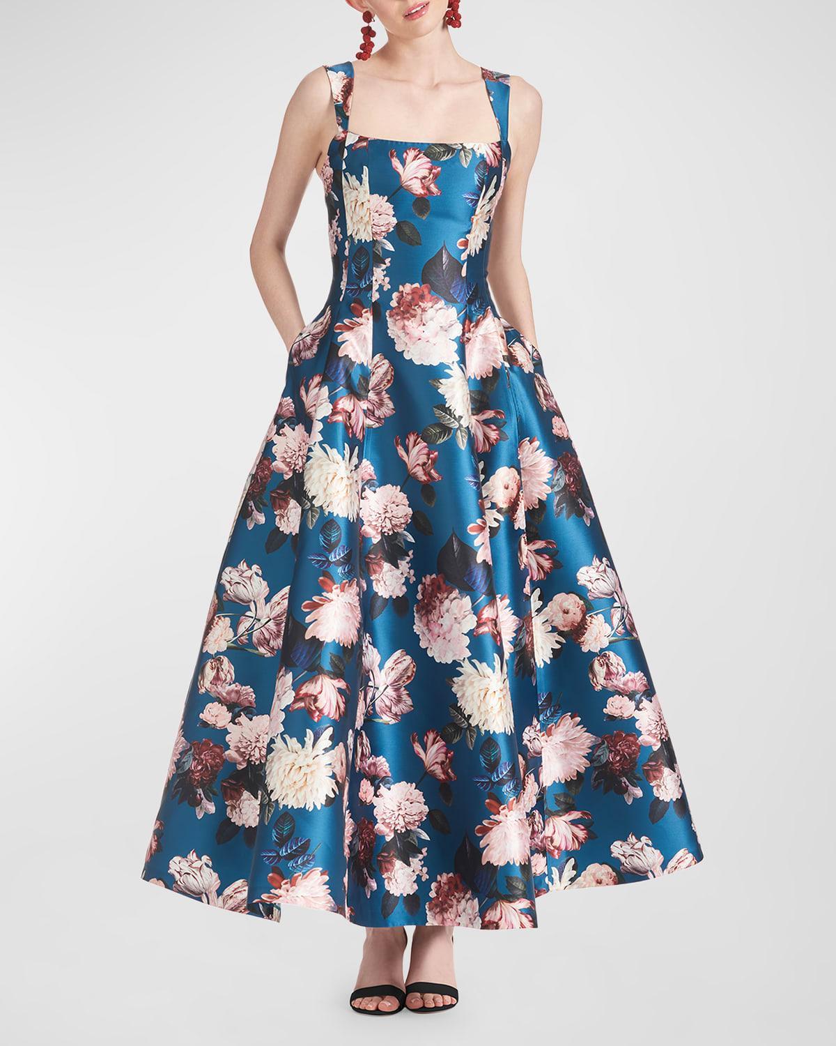 Womens Audrey Floral Satin Fit & Flare Gown Product Image