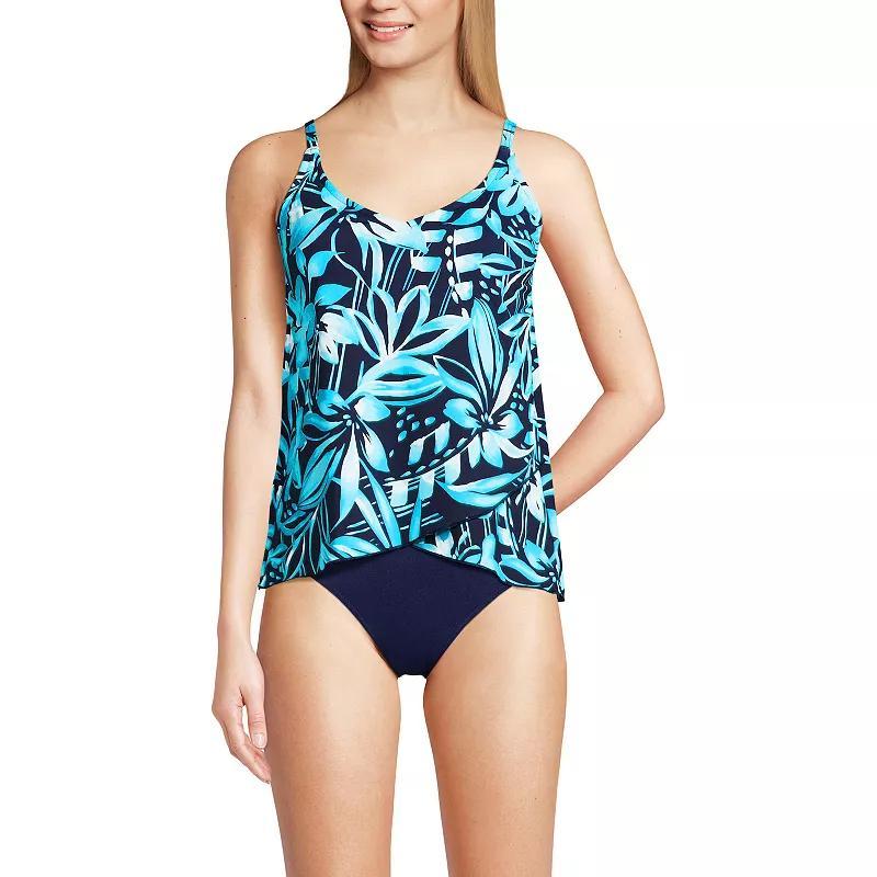 Womens Lands End Chlorine Resistant Tulip Hem Tankini Swimsuit Top Purple Stipple Palm Product Image