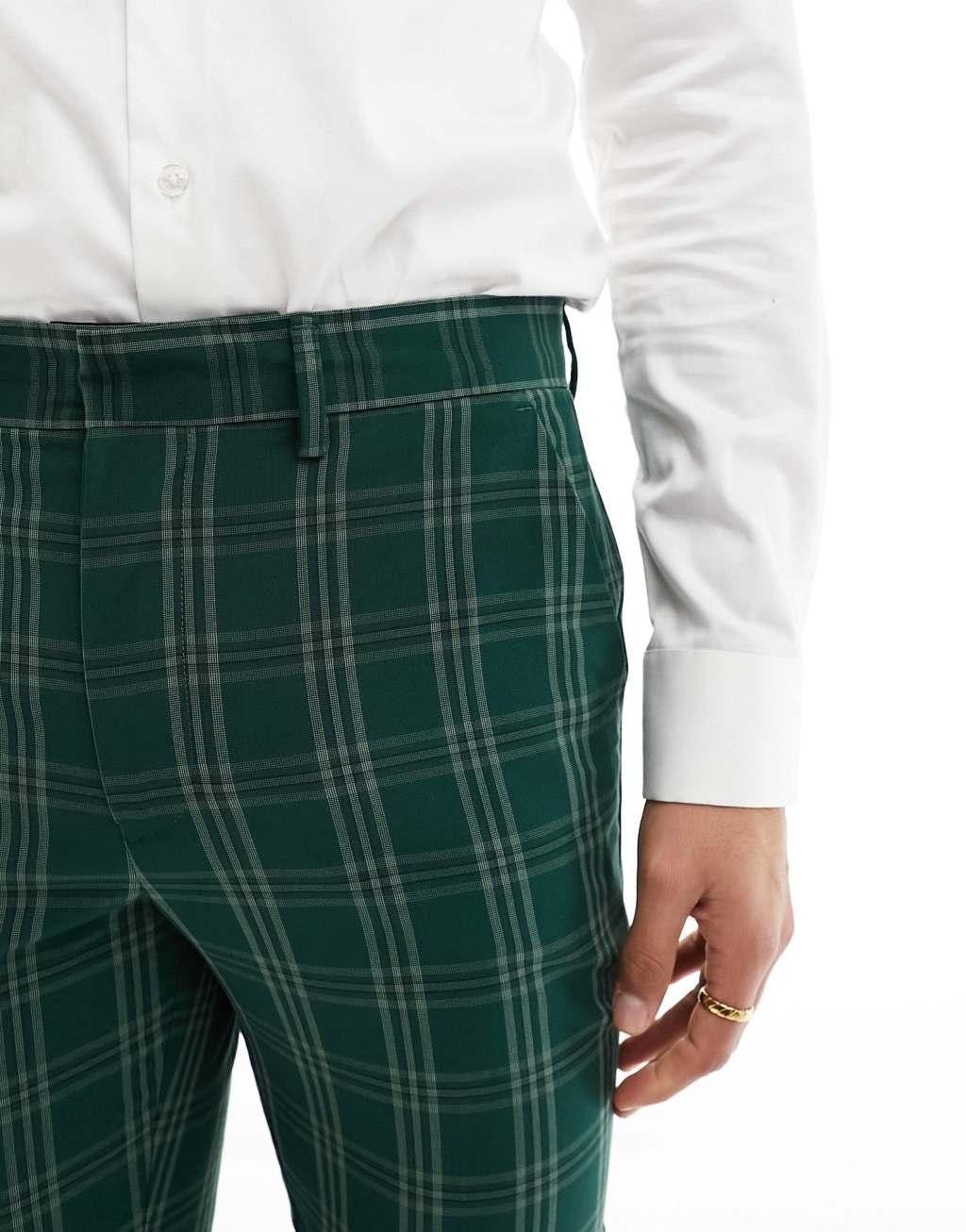 ASOS DESIGN skinny suit pants in green tonal check Product Image