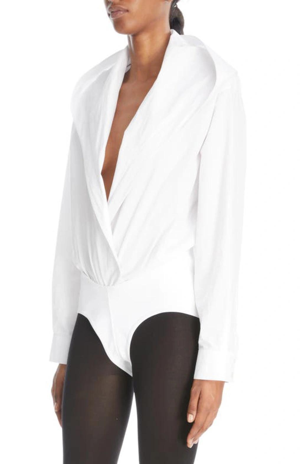 ALAÏA Cotton Hooded Bodysuit In White Product Image