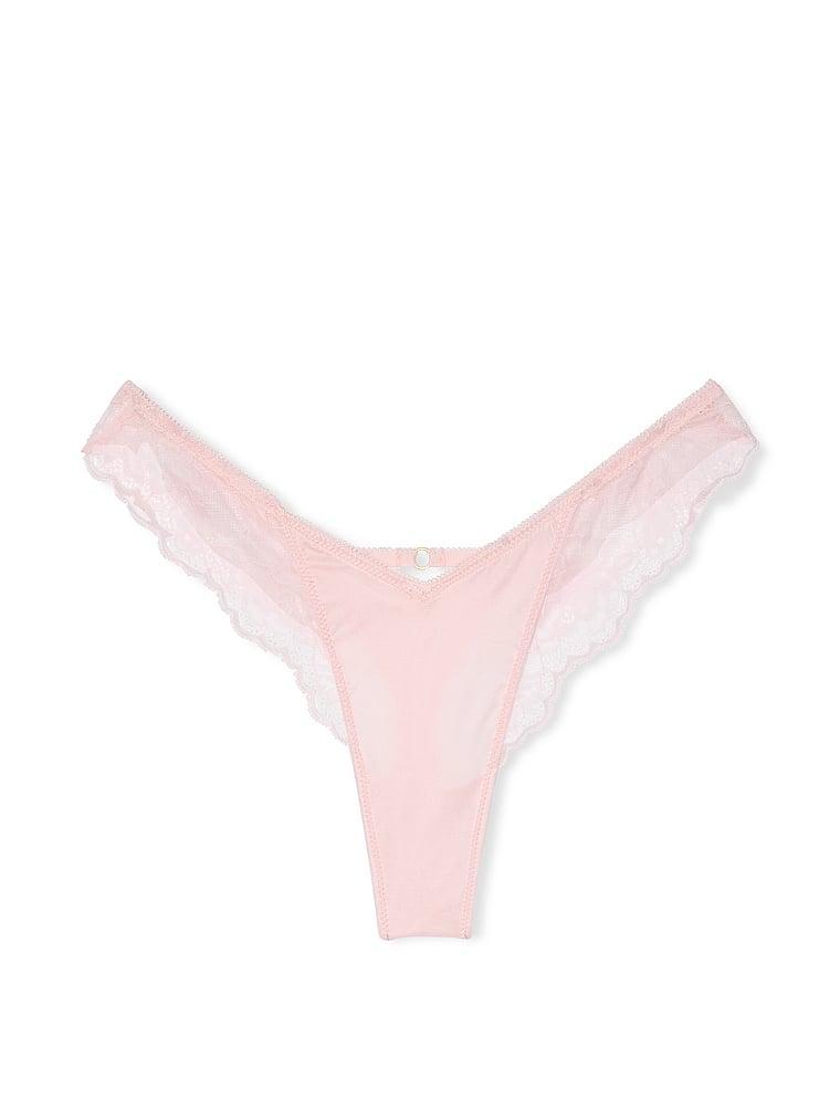 Rose Lace-Trim High-Leg Thong Panty Product Image