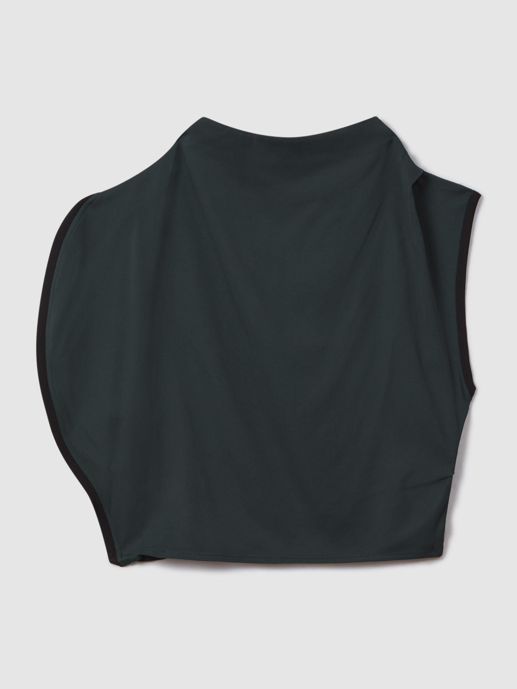 Asymmetric Contrast Trim Cropped Top in Green Product Image