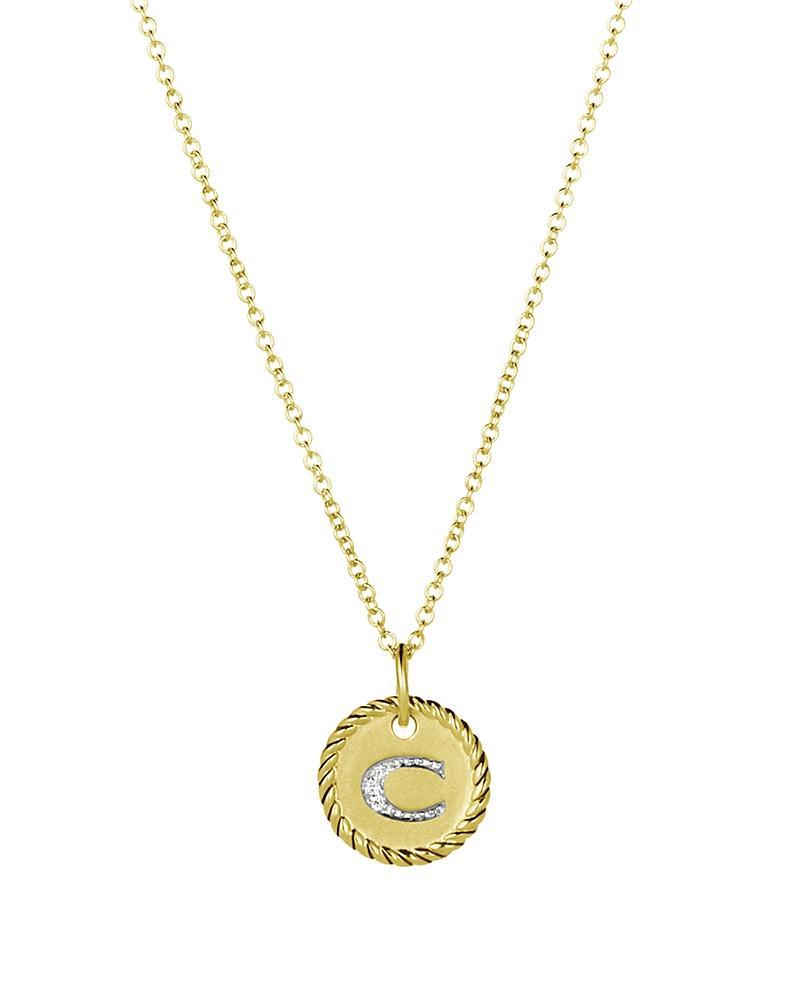 Womens Initial Charm Necklace in 18K Yellow Gold with Pav Diamonds Product Image