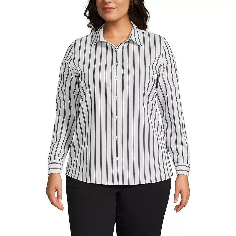 Plus Size Lands' End Wrinkle-Free No Iron Button-Front Shirt, Women's, Size: 16 W, Black Dual Stripe Product Image