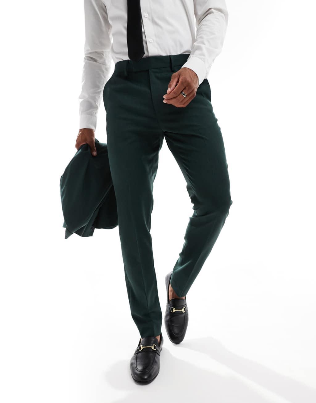 ASOS DESIGN skinny suit pants in dark green herringbone Product Image