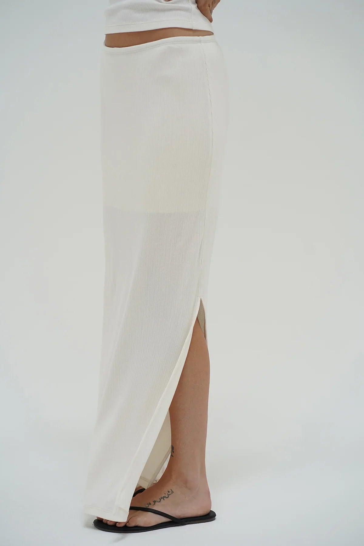 LNA | Steph Ribbed Skirt | Whisper White Product Image