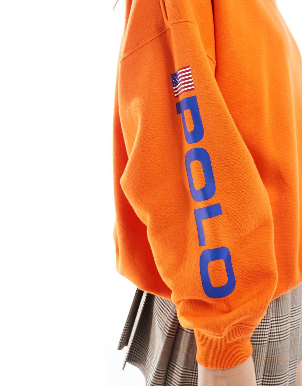 Polo Ralph Lauren oversized flag print sweatshirt in orange Product Image
