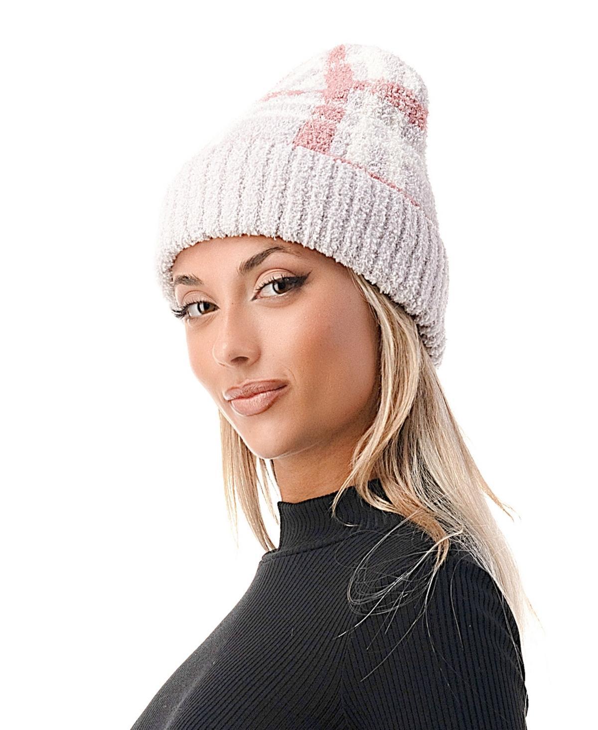 Marcus Adler Womens Cozy Plaid Beanie with Cuff Detail Product Image