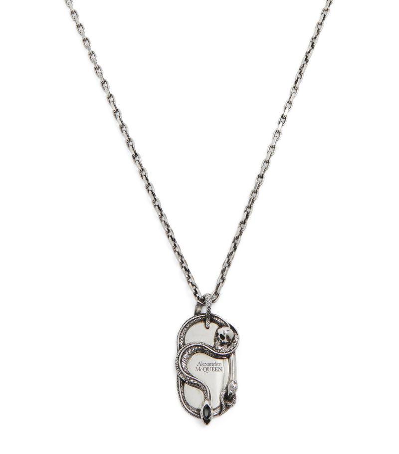 Snake And Skull Pendant Necklace In Silver Product Image