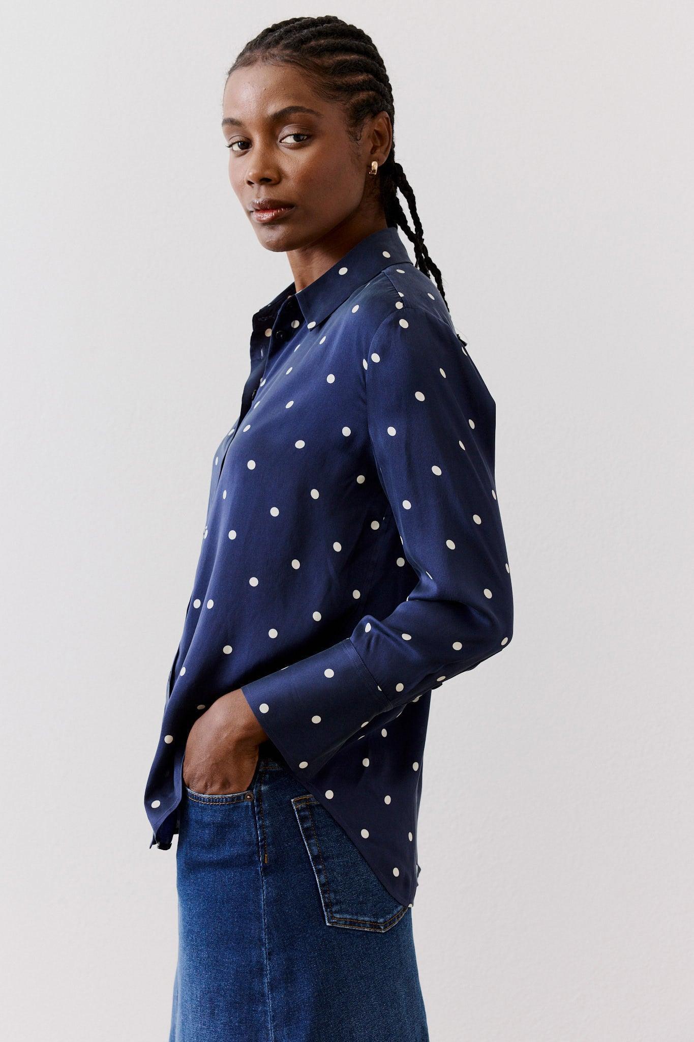 Shift Your Gaze Silk Button Down Blouse Product Image