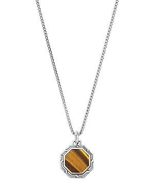 Mens Sterling Silver & Tiger Eye Pendant Necklace Product Image