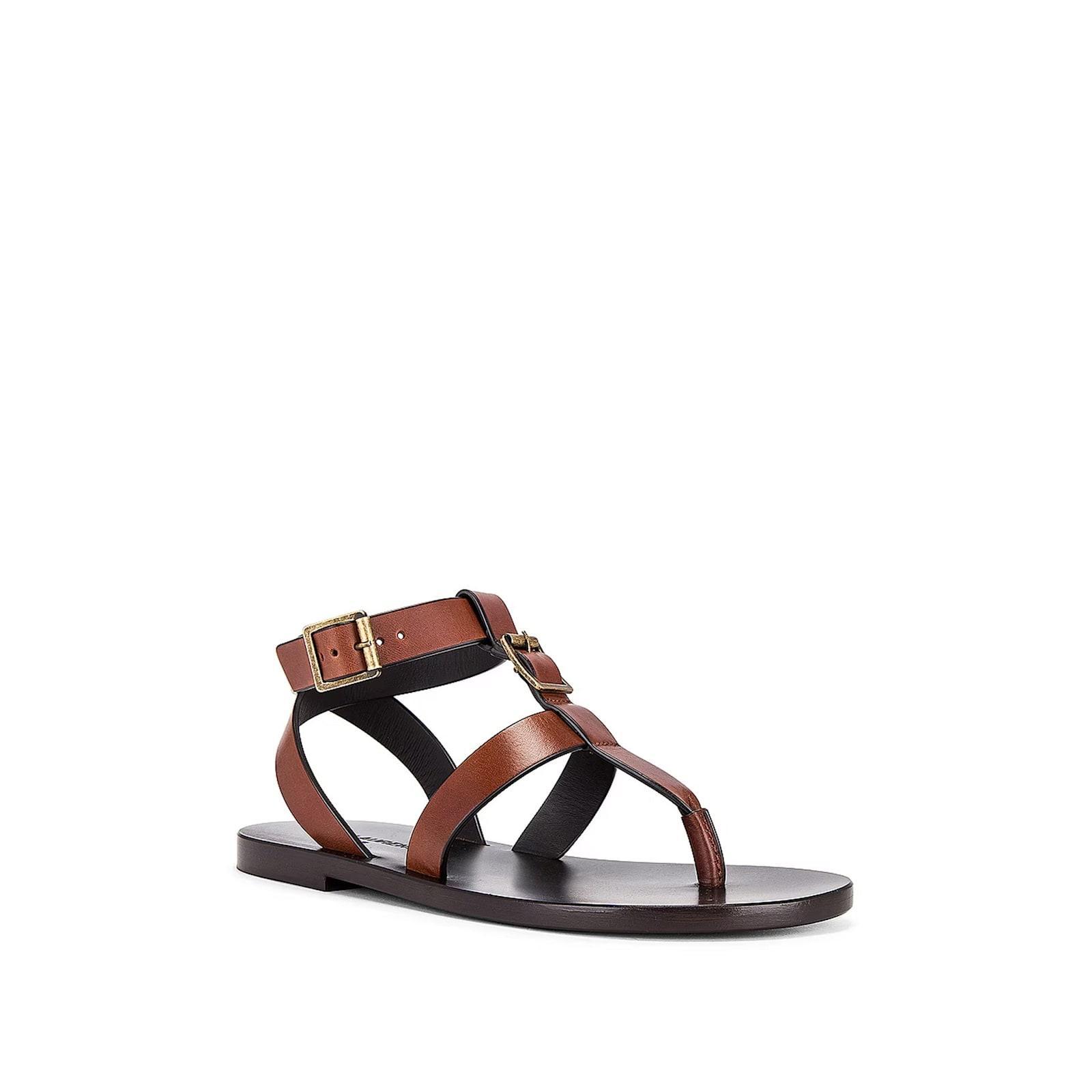 SAINT LAURENT Hardy Flat Sandal In Brown Product Image