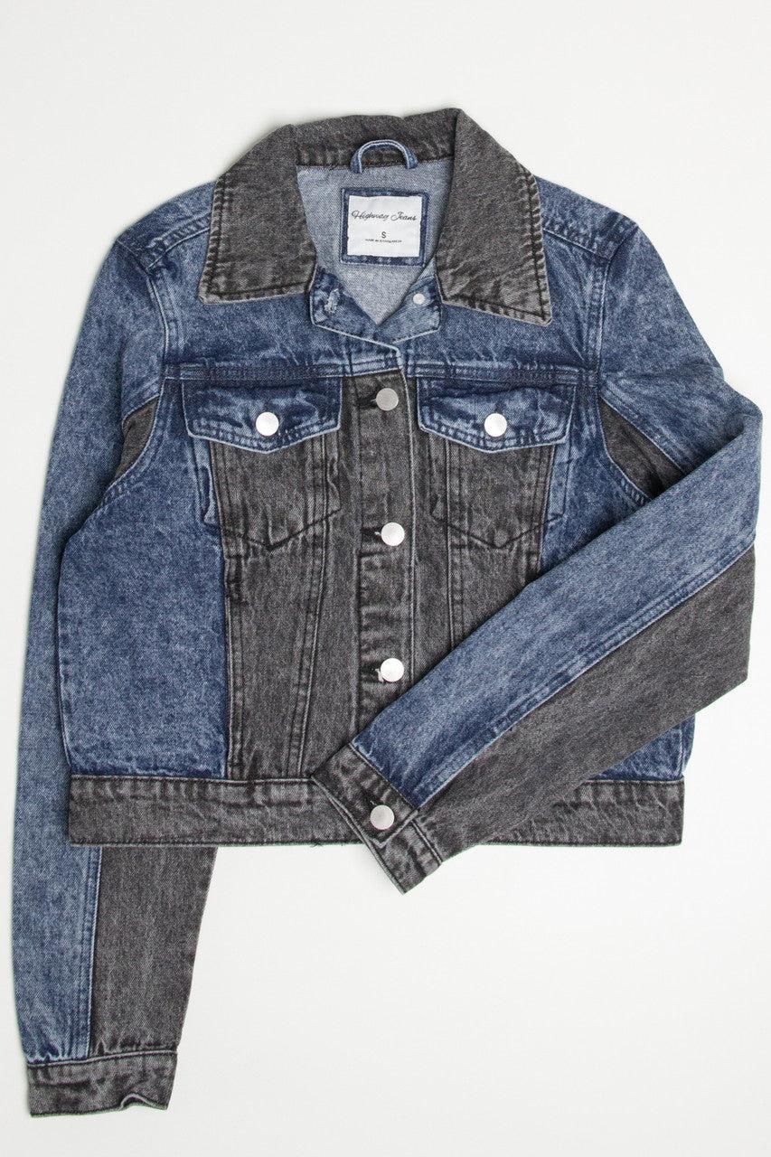 Black Color Blocked Denim Jacket Product Image
