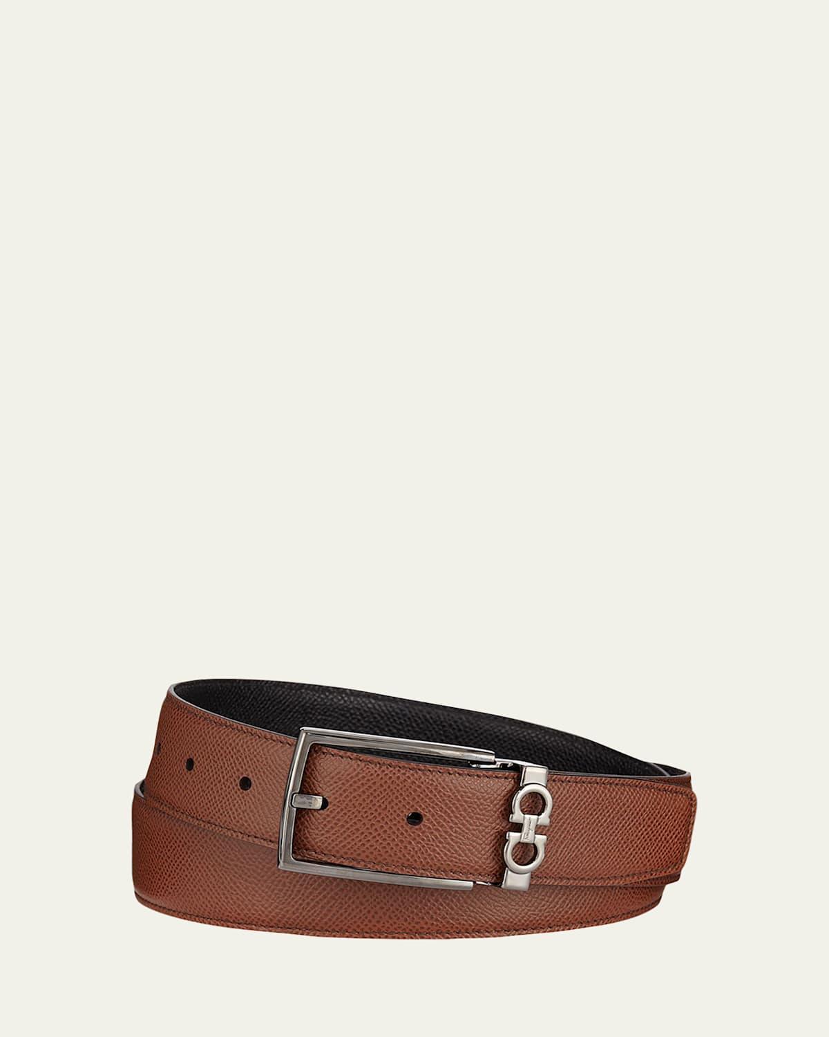 Mens Textured Leather Belt with Gancini Detail Product Image