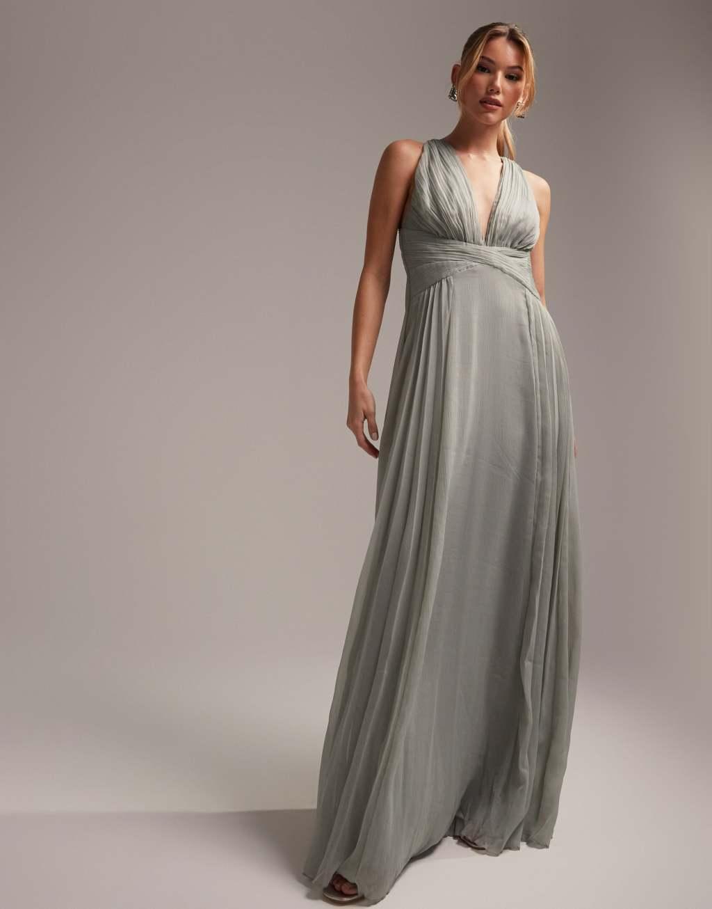 ASOS DESIGN Bridesmaid ruched bodice drape maxi dress with wrap waist Product Image