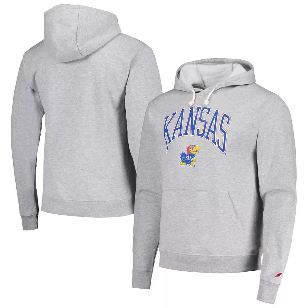 Men's League Collegiate Wear  Heather Gray Kansas Jayhawks Tall Arch Essential Pullover Hoodie, Size: 3XL, Grey Product Image