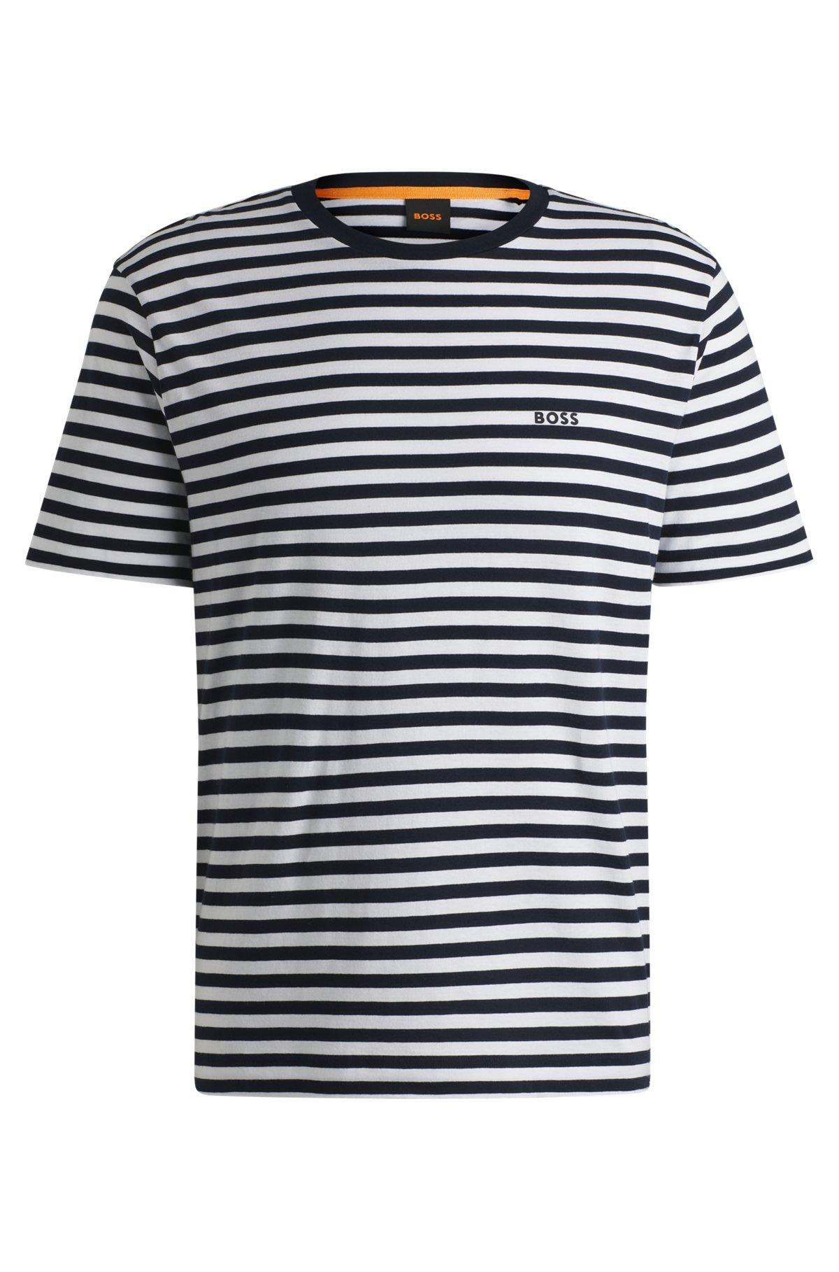 BOSS - Relaxed-fit T-shirt in cotton with horizontal stripes - White Product Image