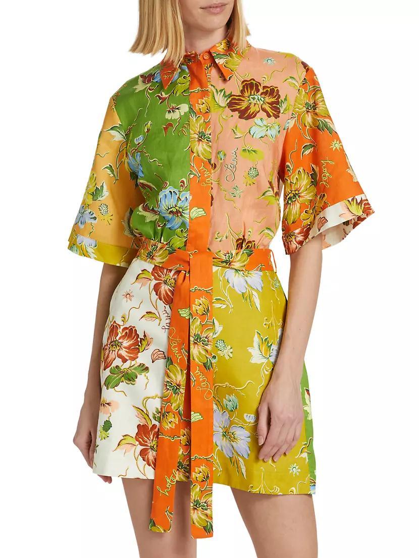 Hotel Lamu Floral Spliced Linen Minidress Product Image