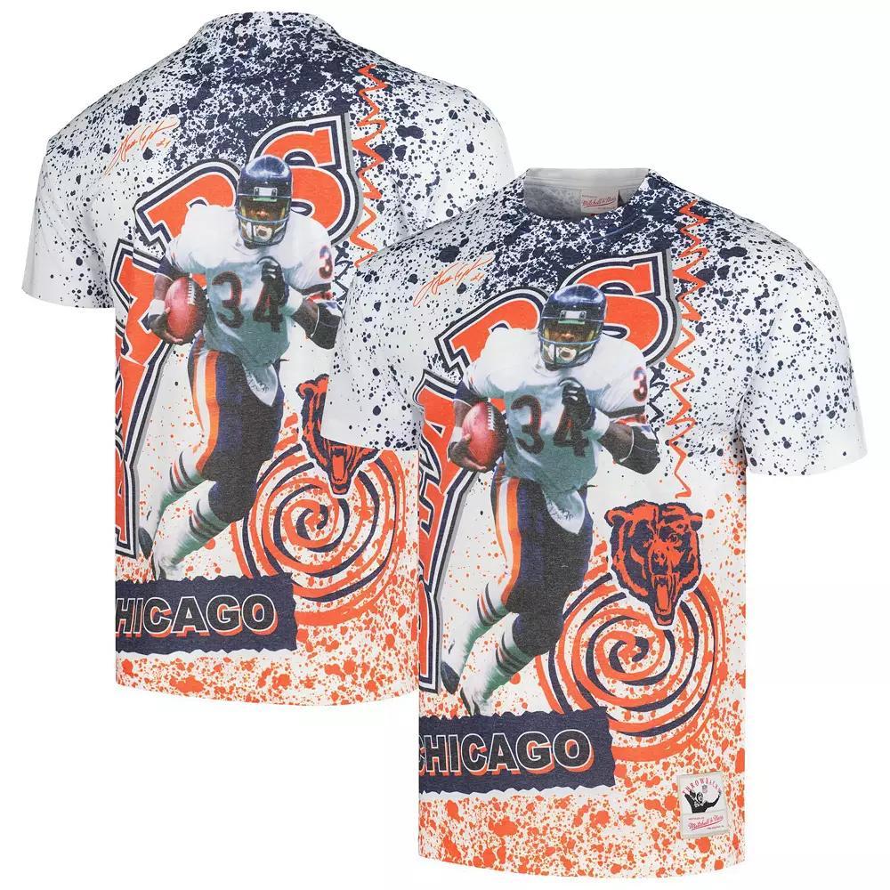 Men's Mitchell & Ness Walter Payton White Chicago Bears Retired Player Name & Number Burst T-Shirt,  Product Image
