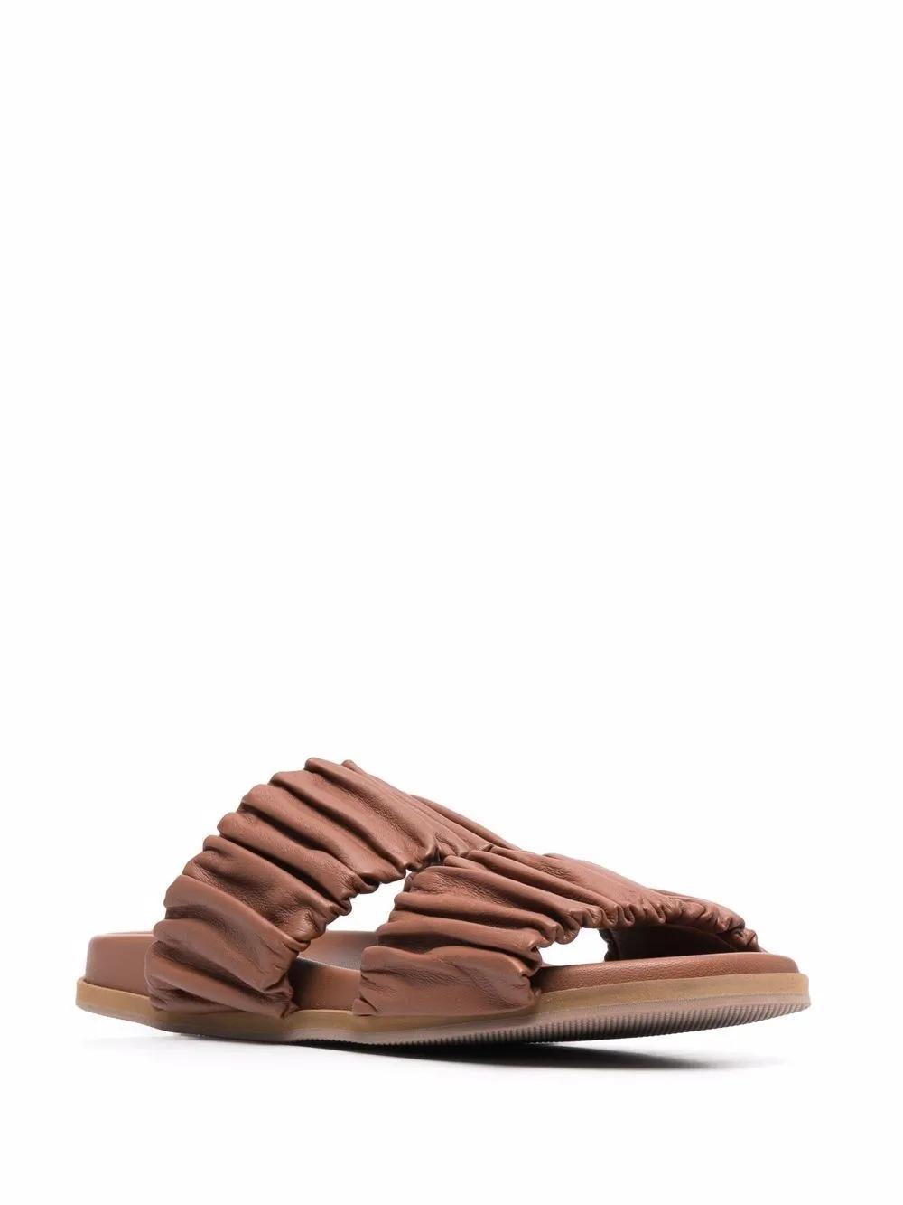 SANTONI Ruched Leather Sandals In Braun Product Image